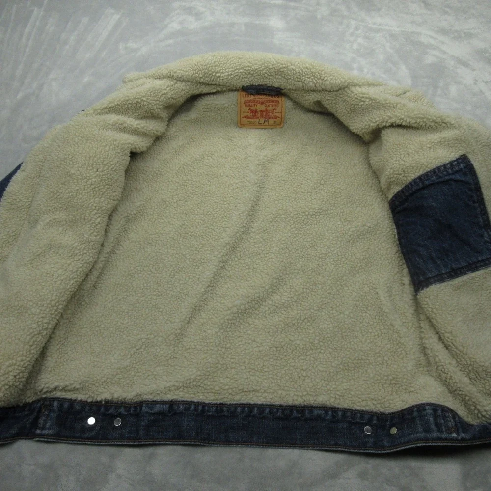 Levis Denim Jacket Mens Small Blue Sherpa Lined Insulated Button Front Trucker - Picture 3 of 13